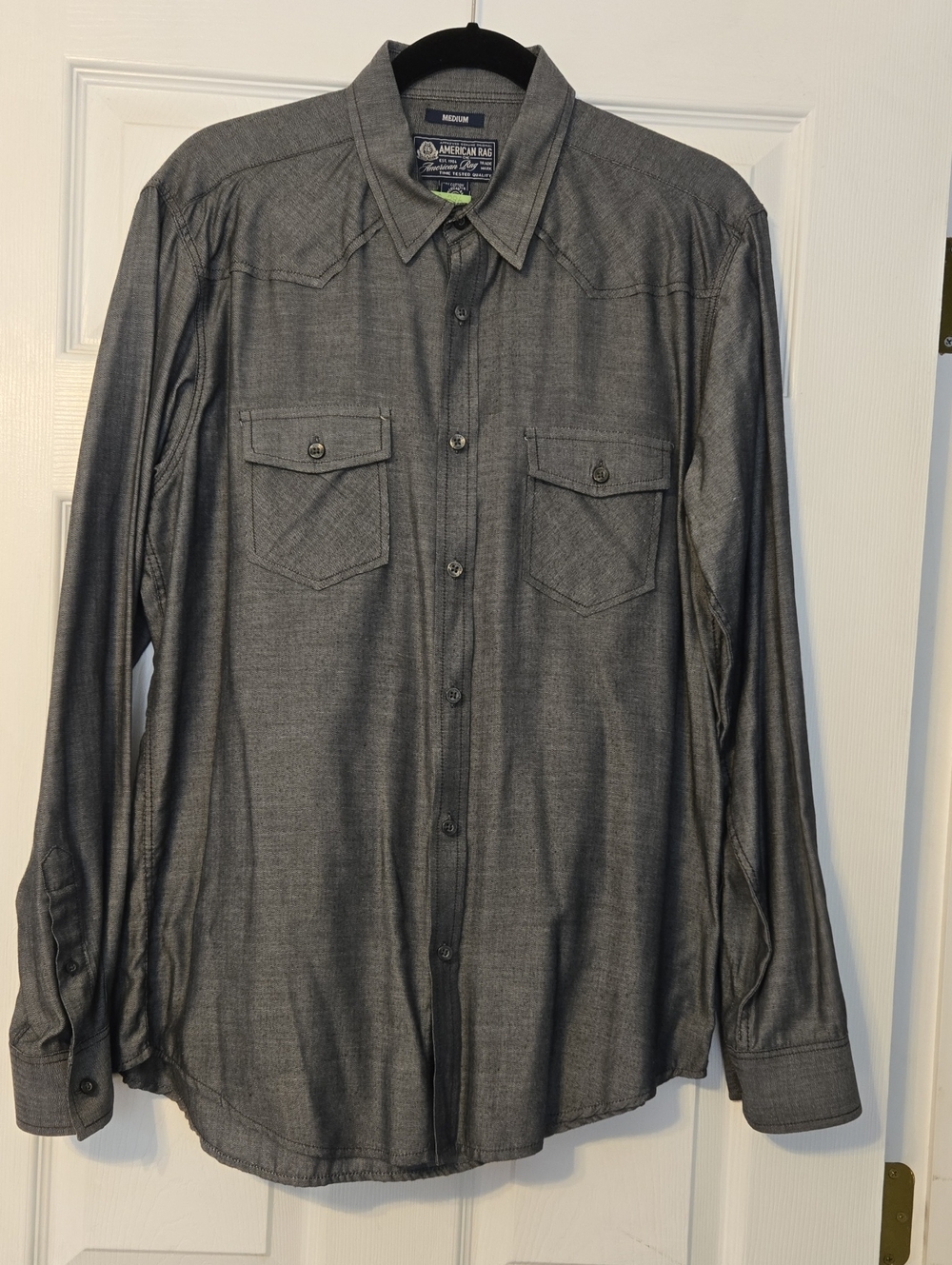 Vintage American Rag Men's Grey Button-Down Western Shirt